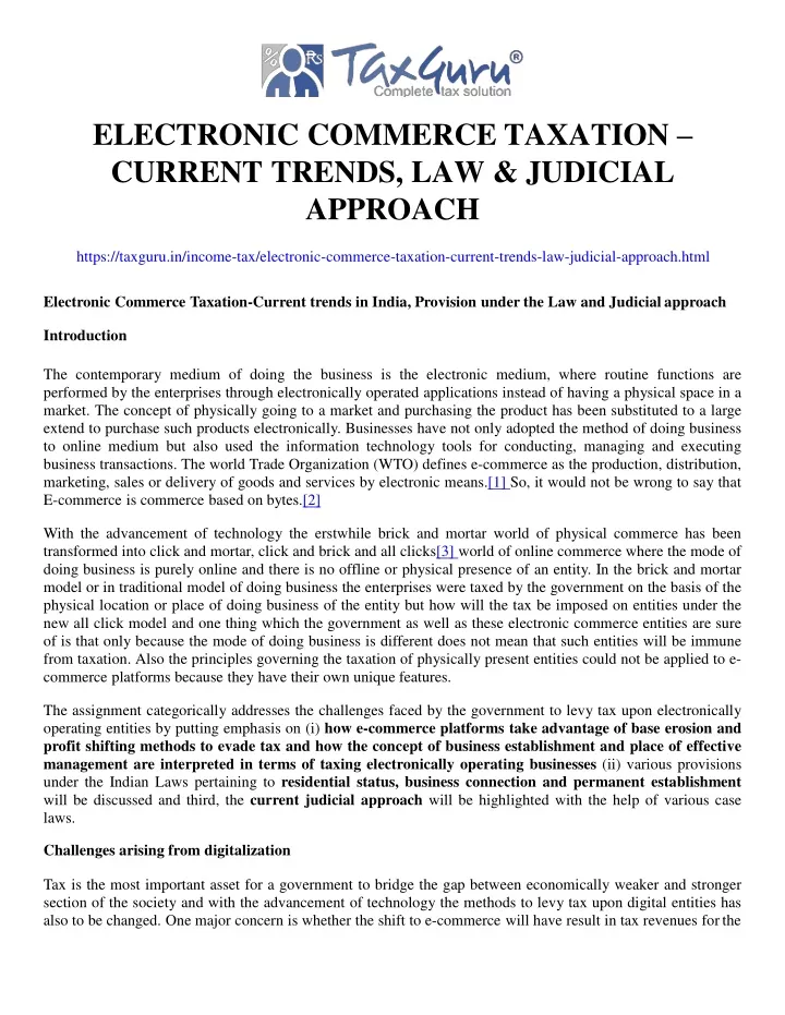 electronic commerce taxation current trends law judicial approach