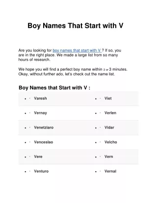 Boy Names That Start With V