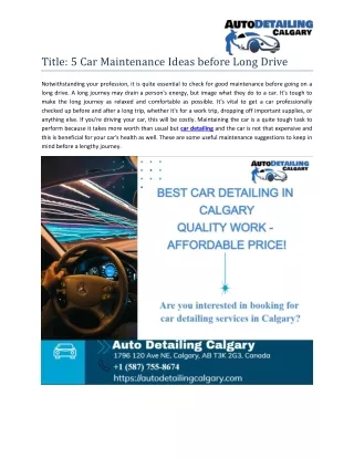 5 Car Maintenance Ideas before Long Drive - Auto Detaling Services