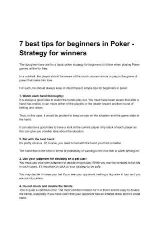7 best tips for beginners in Poker - Strategy for winners