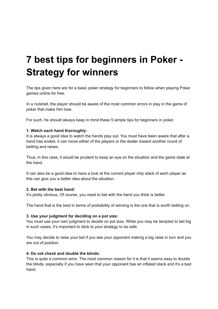 7 best tips for beginners in poker strategy