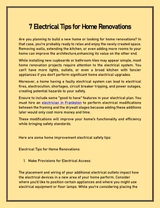 7 Electrical Tips for Home Renovations