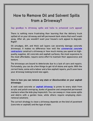 How to Remove Oil and Solvent Spills from a Driveway