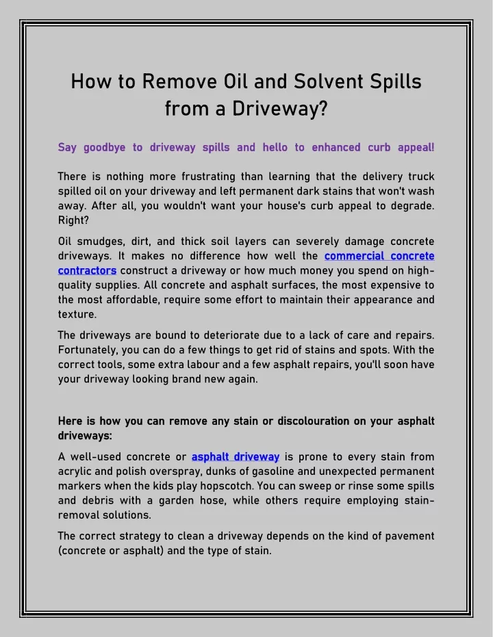 how to remove oil and solvent spills from