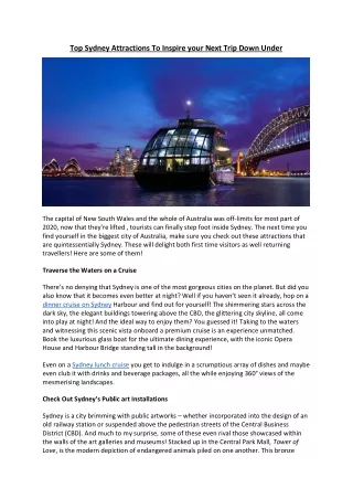 Top Sydney Attractions To Inspire your Next Trip Down Under