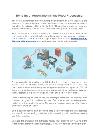 Benefits of Automation in the Food Processing