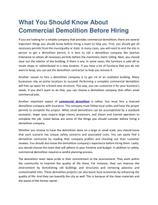 What You Should Know About Commercial Demolition Before Hiring
