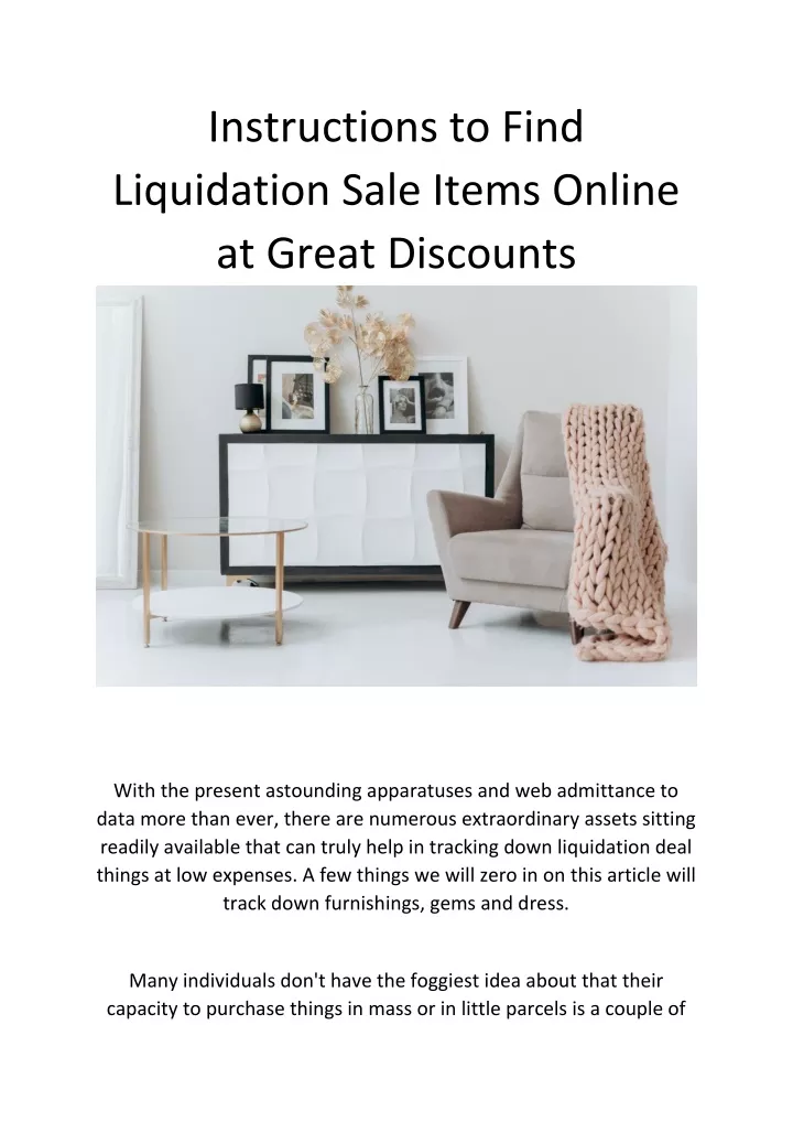 instructions to find liquidation sale items
