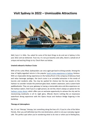Visit Sydney in 2022 – Unmissable Attractions