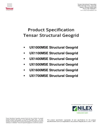 Retaining Wall Geogrid Product Specification - Nilexinc