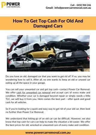 How To Get Top Cash For Old And Damaged Cars