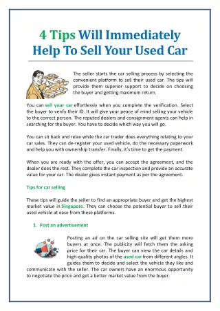 Instant guide for car sales