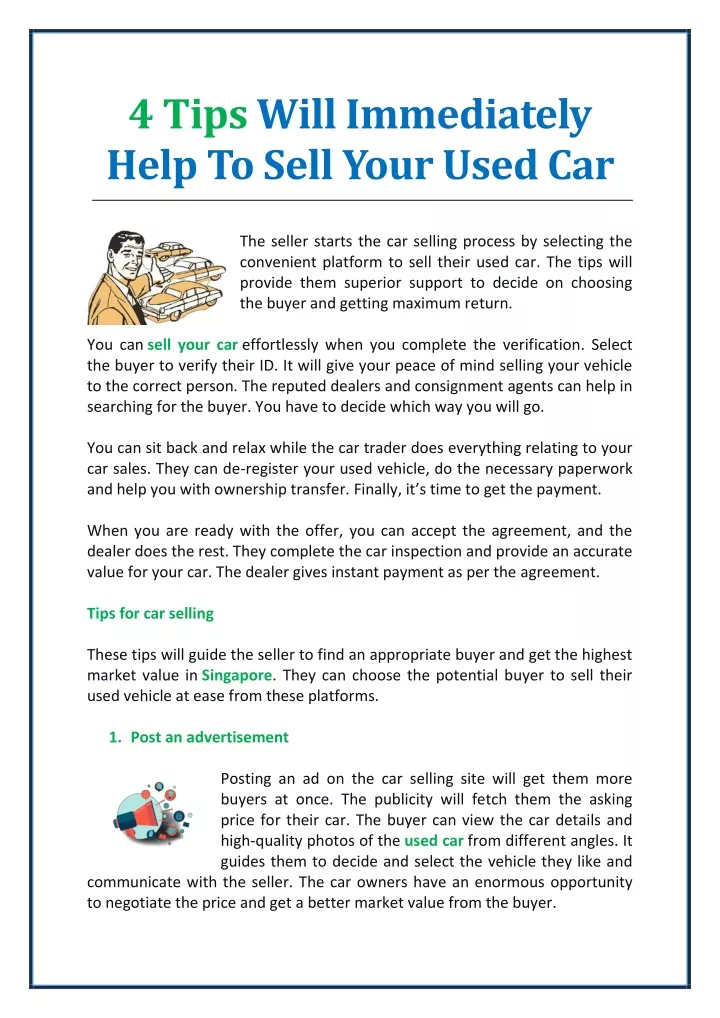 4 tips will immediately help to sell your used car