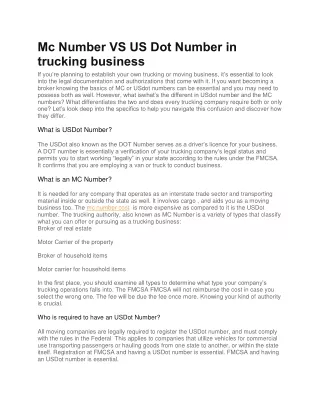Mc Number VS US Dot Number in trucking business