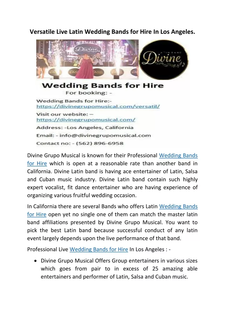 versatile live latin wedding bands for hire