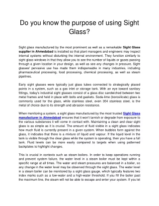 do you know the purpose of using sight glass