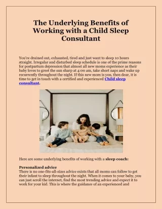The Underlying Benefits of Working with a Child Sleep Consultant