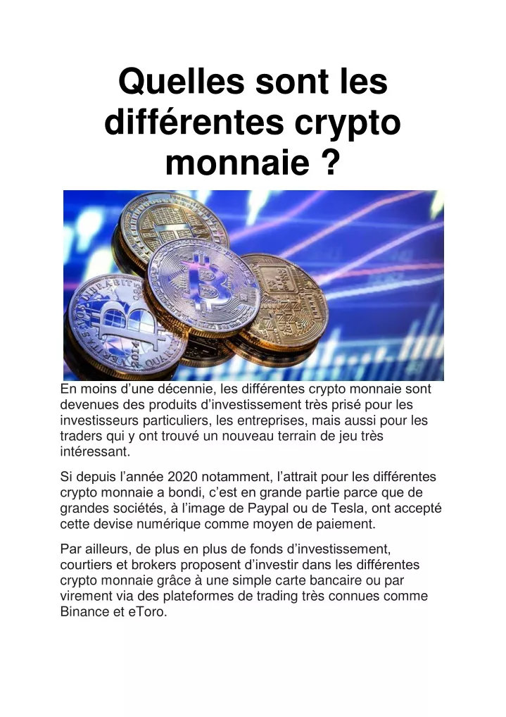 quelles sont les diff rentes crypto monnaie