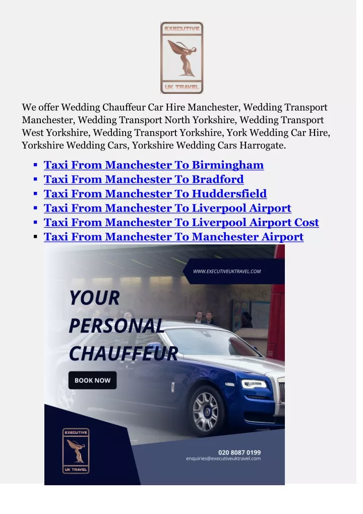 we offer wedding chauffeur car hire manchester