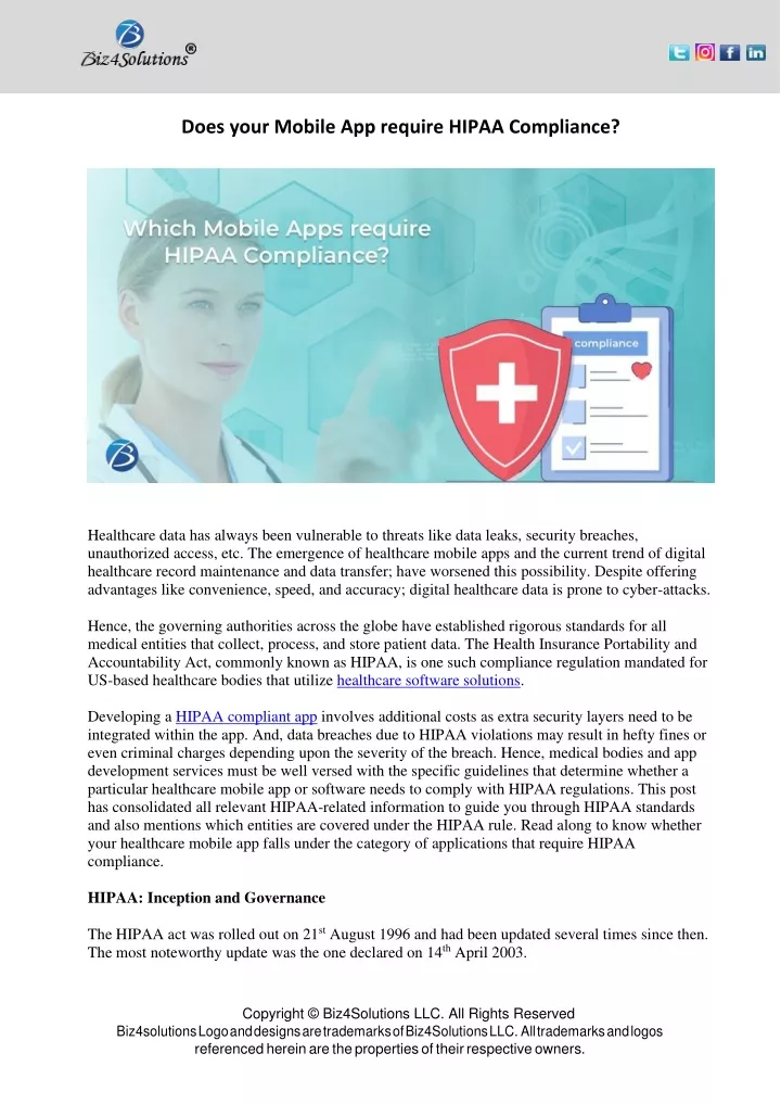 does your mobile app require hipaa compliance
