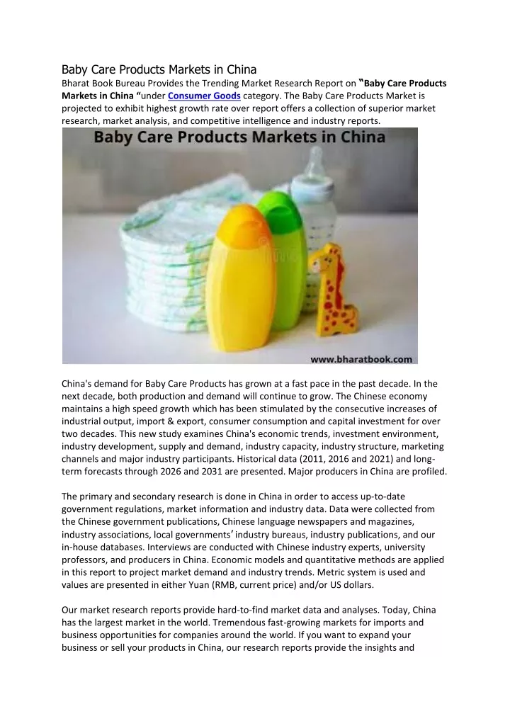 baby care products markets in china bharat book