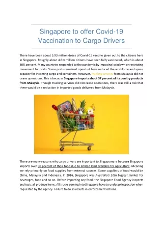 Singapore to offer Covid-19 Vaccination To Cargo Drivers