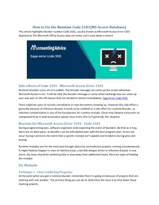 how to fix the runtime code 3101 ms access