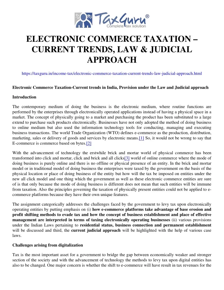 electronic commerce taxation current trends
