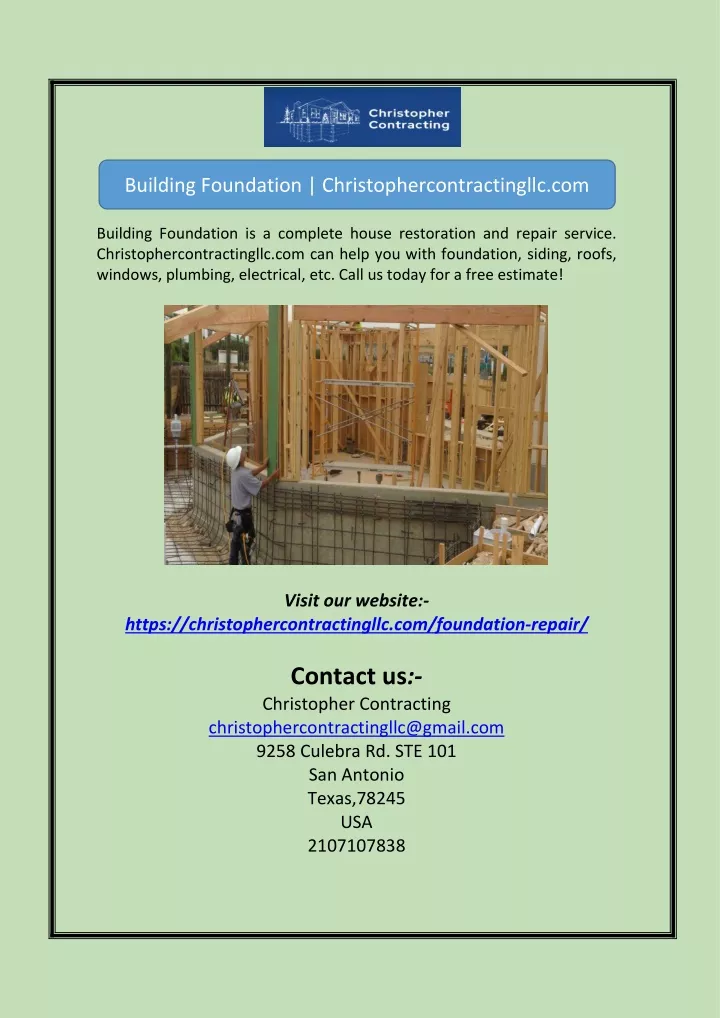 building foundation christophercontractingllc com