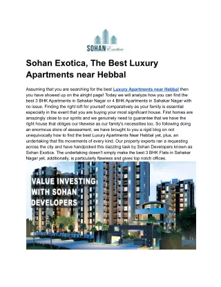 Sohan Exotica, The Best Luxury Apartments near Hebbal