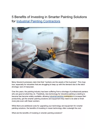 5 Benefits of Investing in Smarter Painting Solutions for Industrial Painting Contractors