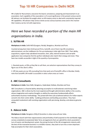 Top 10 HR Companies in Delhi NCR
