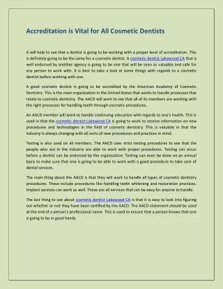 Accreditation is Vital for All Cosmetic Dentists