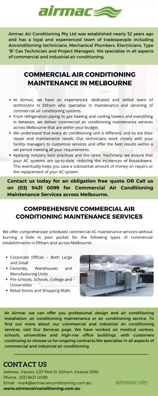 Get The High-Quality Commercial Air Conditioning Maintenance