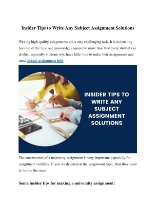 Insider Tips to Write Any Subject Assignment Solutions