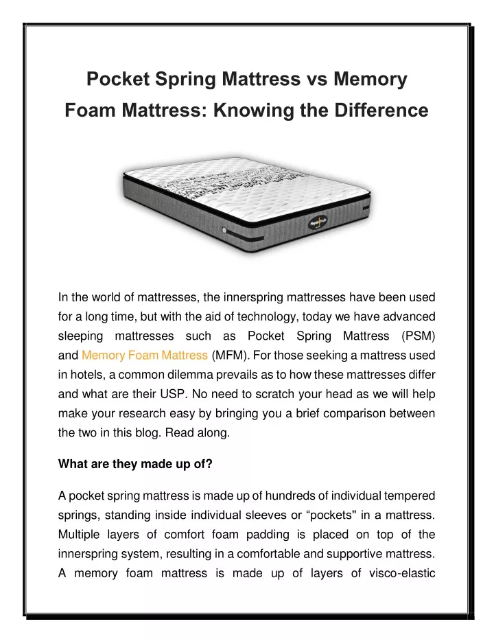 pocket spring mattress vs memory foam mattress