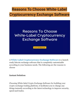Reasons To Choose White-Label Cryptocurrency Exchange Software