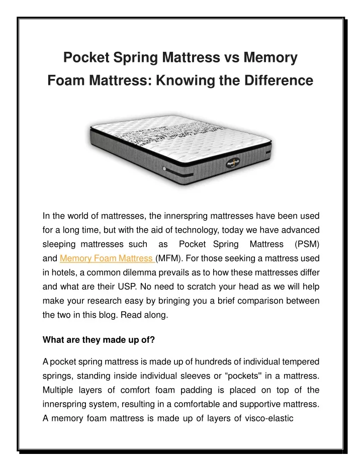 pocket spring mattress vs memory