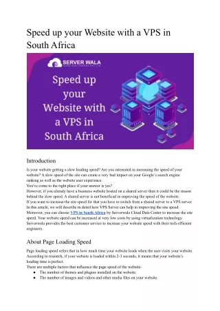 Speed up your Website with a VPS in South Africa