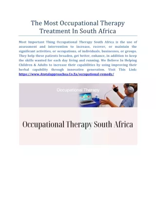The Most Occupational Therapy Treatment In South Africa