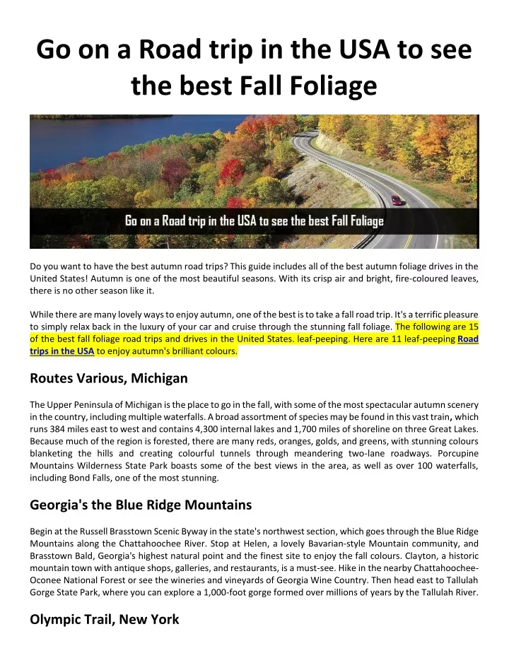 go on a road trip in the usa to see the best fall