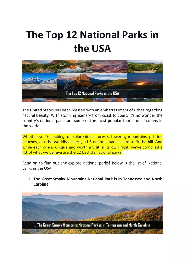 national parks usa presentation