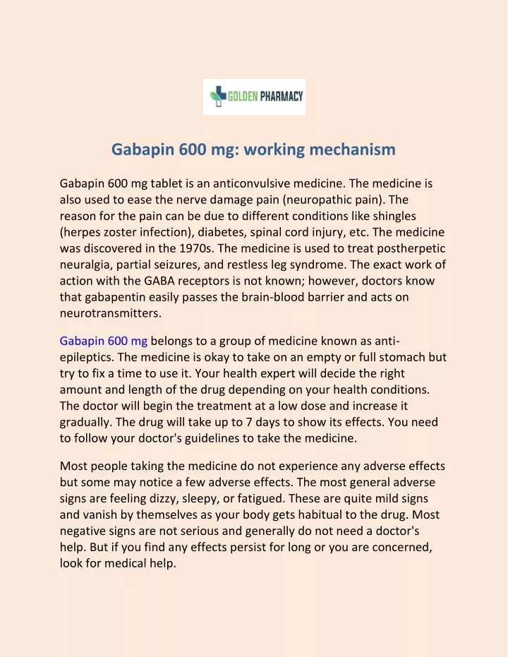 gabapin 600 mg working mechanism