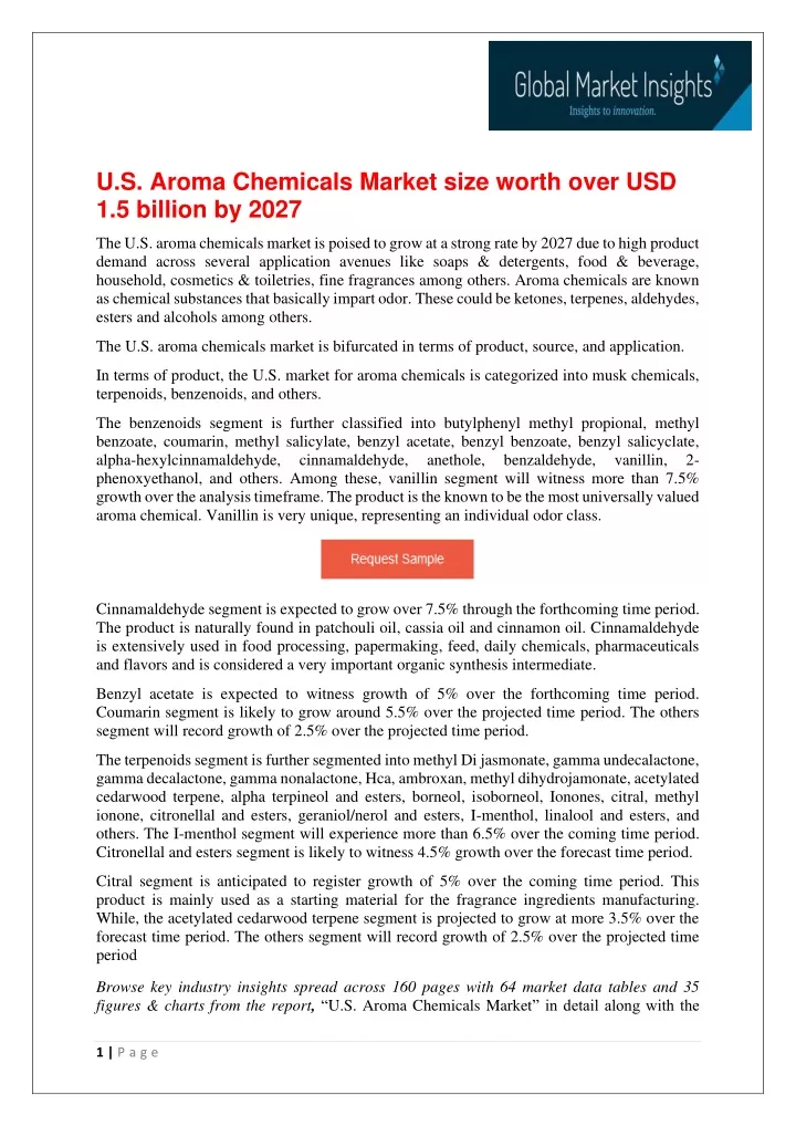 u s aroma chemicals market size worth over