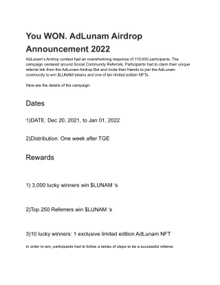 You have triumphed. 2022 AdLunam Airdrop Announcement