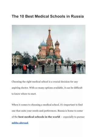 The 10 Best Medical Schools in Russia