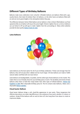 different types of birthday balloons