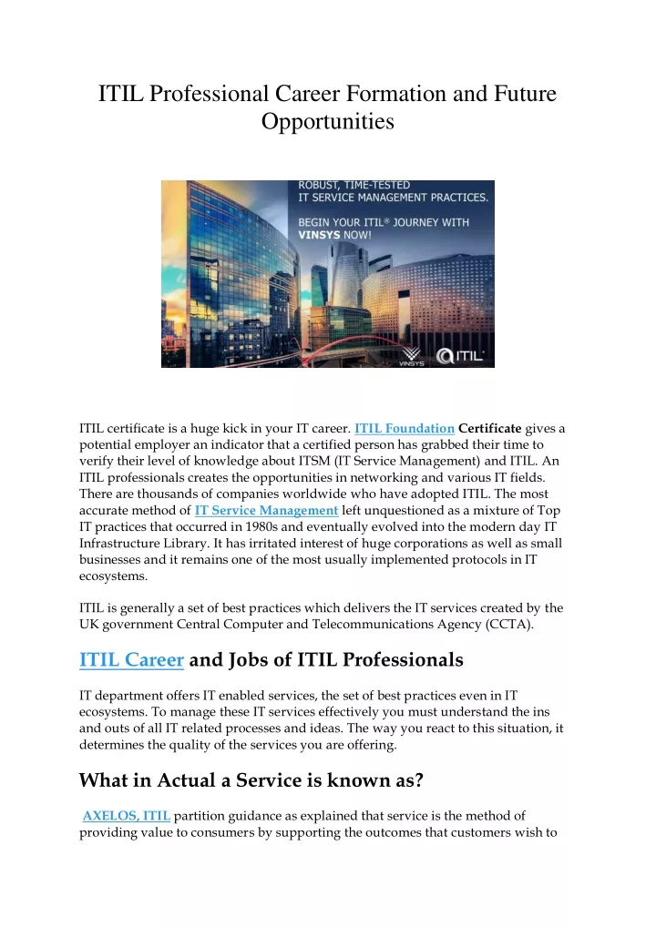 itil professional career formation and future