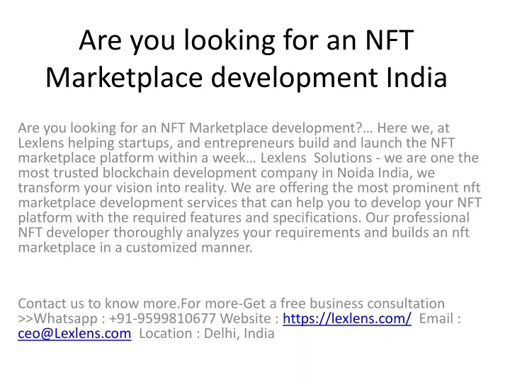 are you looking for an nft marketplace development india