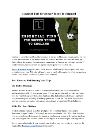 Essential Tips for Soccer Tours To England
